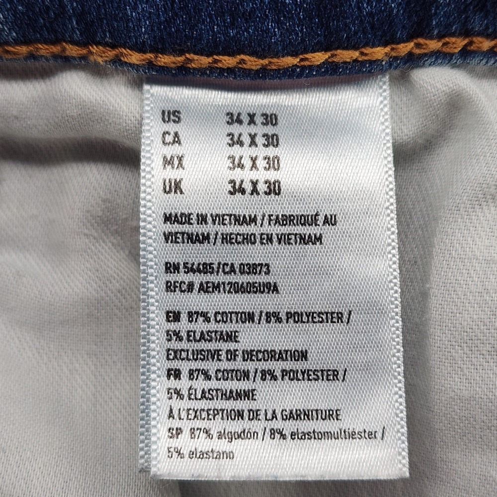American Eagle Extreme Flex 4 Jeans Mens 34x30 Blue Stretch Denim Slim Straight - Picture 8 of 9